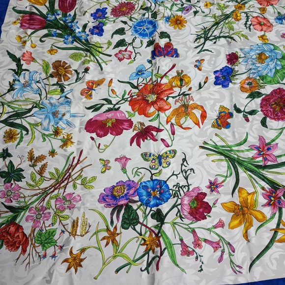 Seta Silk Floral Scarf (Blue/Multi) E-5 - Picture 6 of 7